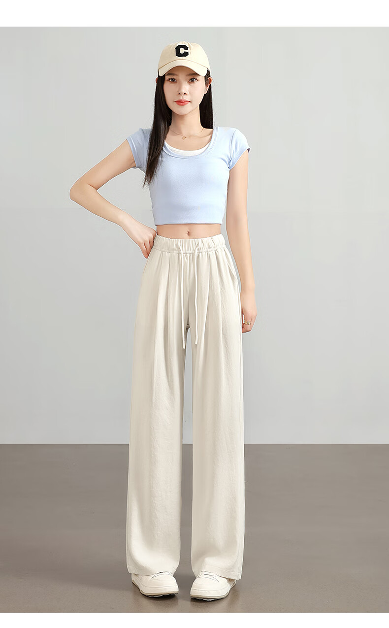 XUEXIMAN Ice Silk Wide-Leg Pants, Lightweight Women's Style, New Summer 2025 Trousers, Breathable Draping Straight-Leg Casual Pants, Cool High-Waist Pants 12