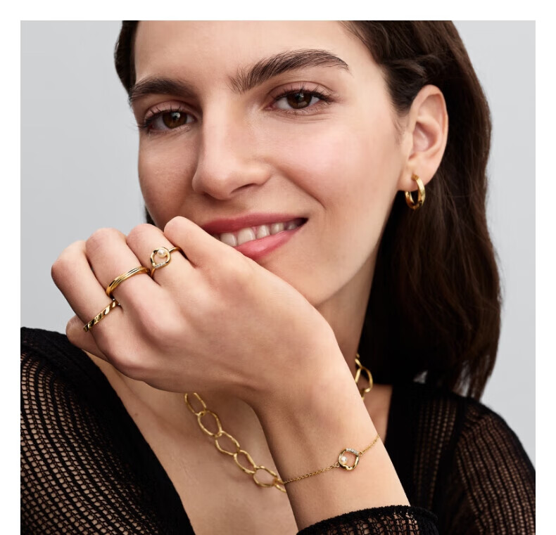 PANDORA ESSENCE Sand-Textured Circular Hoop Earrings, Gold Texture, Simple Design, Birthday Gift for Girlfriend 3