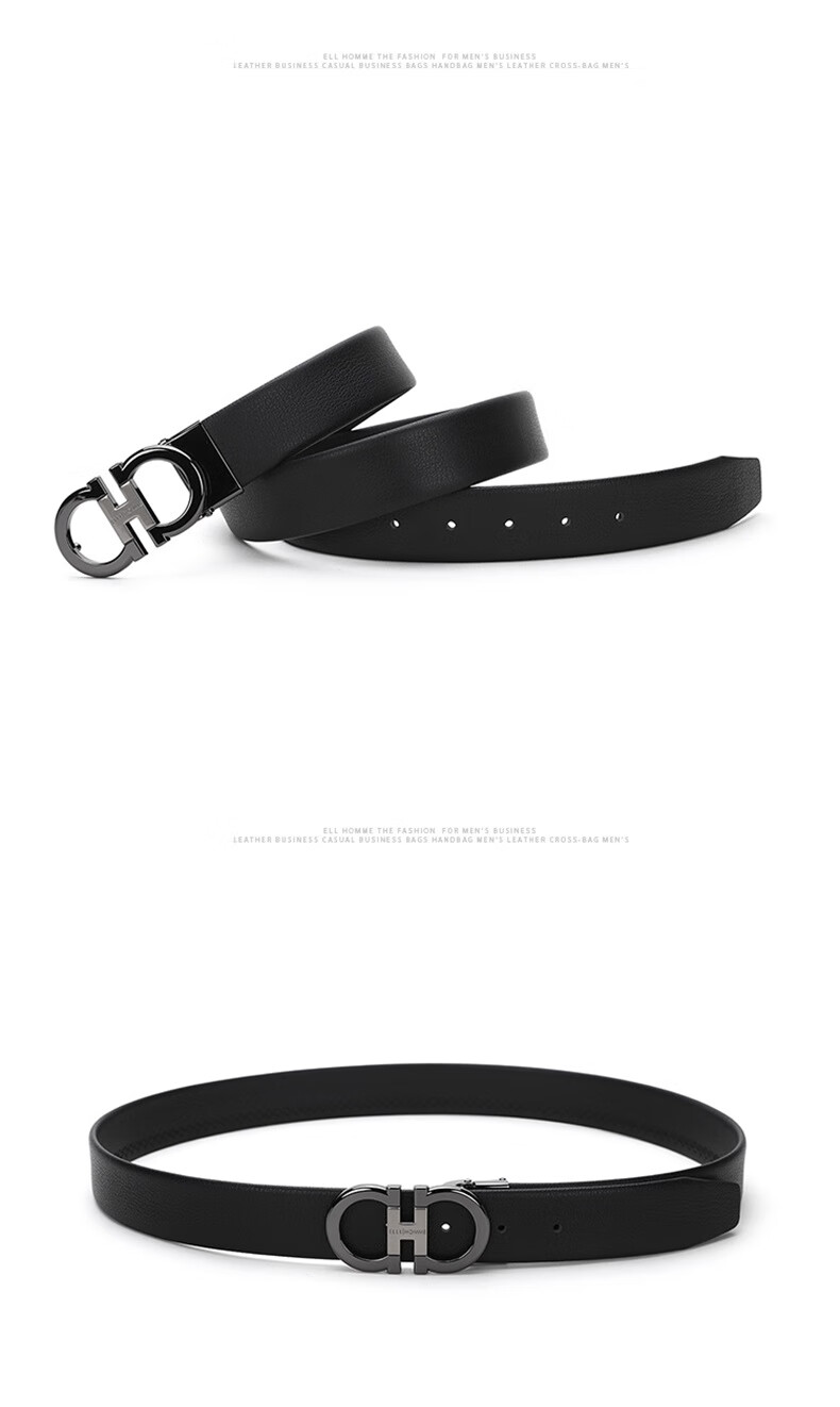 ELLE HOMME Men's Business Leather Belt, Top-Grain Cowhide Buckle Waistband, Fashionable Trouser Belt 4923 Black Birthday Gift for Me 2