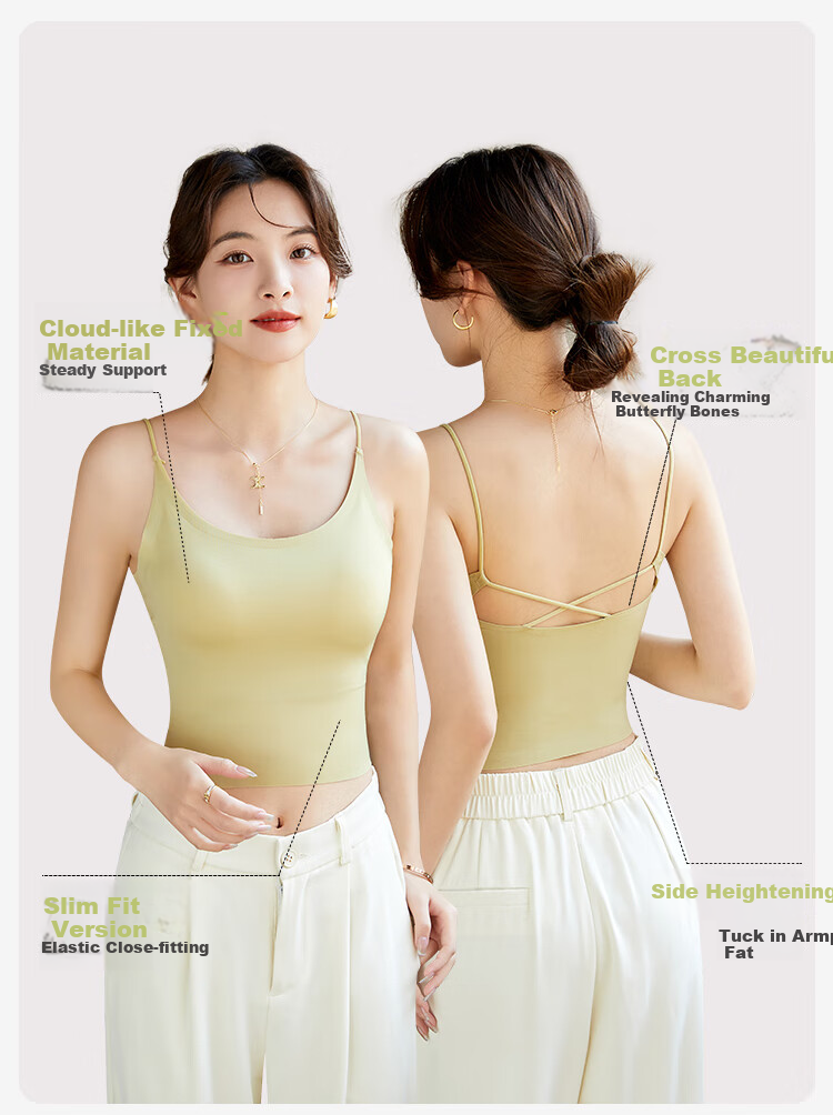 GUJIN Ice Silk Camisole for Women with Built-In Bra Pads, Cross-Back Design, Inner Wear for Blouses, Undershirts And Suit Tops 4