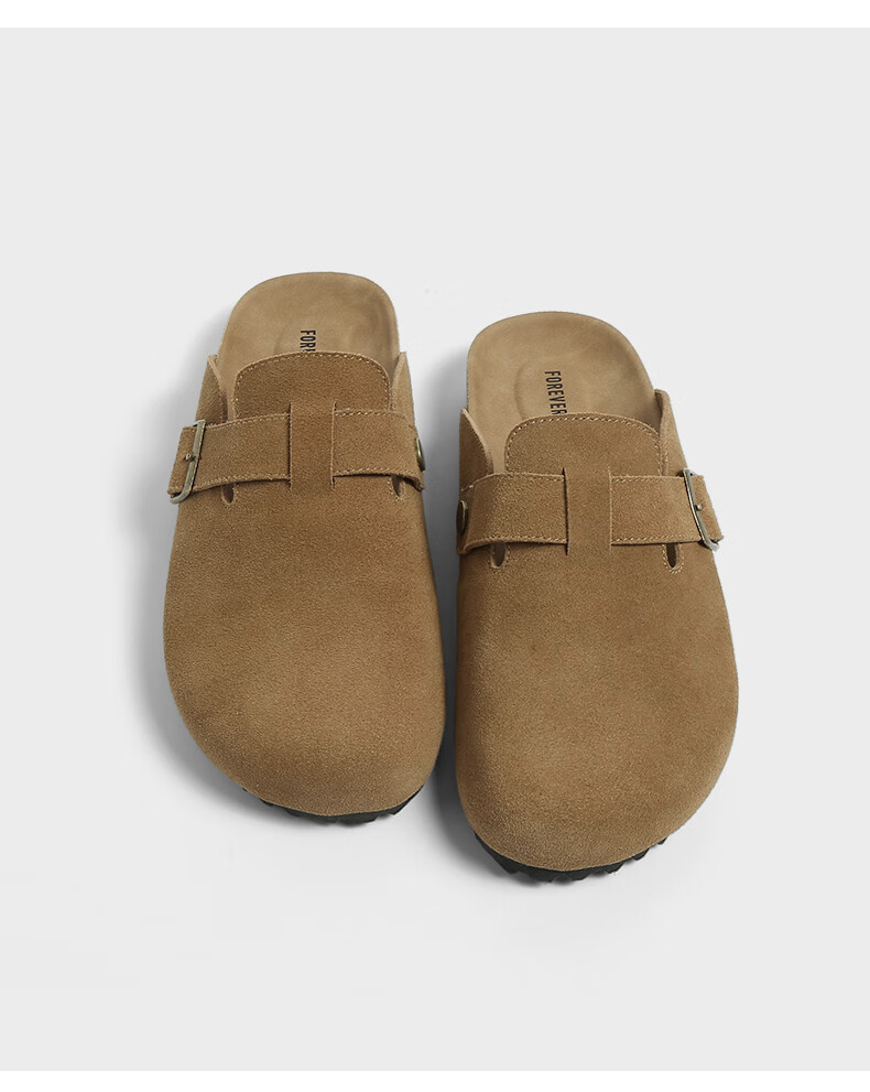 FOREVER21 Women's Leather Slippers Spring Autumn Birkenstock Style Thick Sole Slip-On Half Slippers Khaki Size 36 4