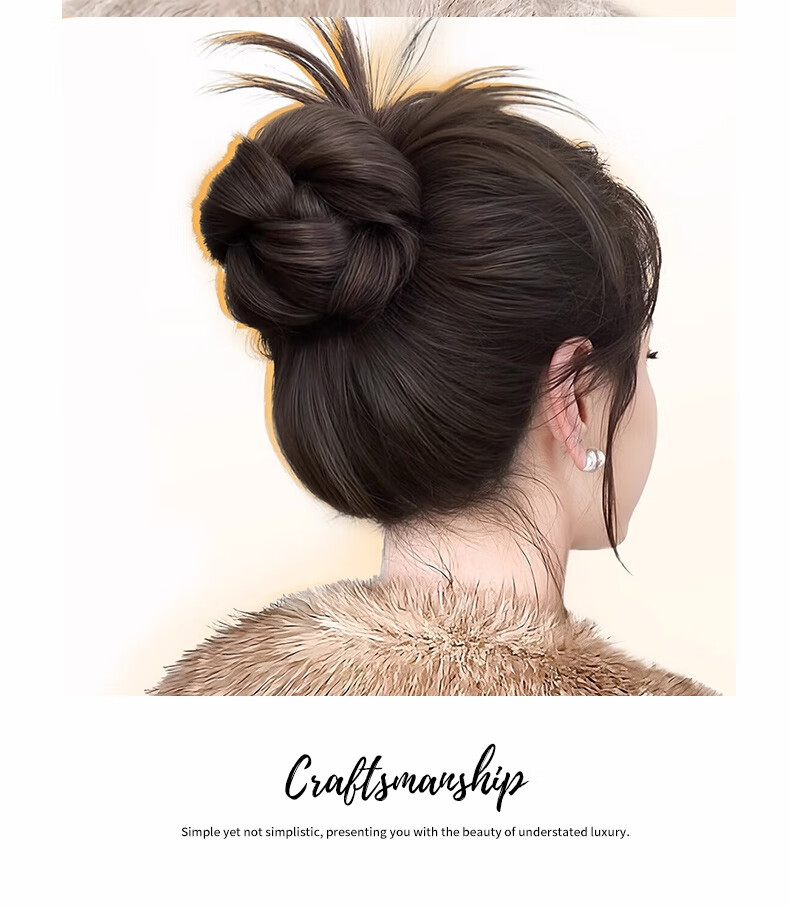 Jiaoxuefei Low Bun Feather Ball Wig Natural Black Flower Bud Hair Ring Realistic Hair Updo Wig Bun 7
