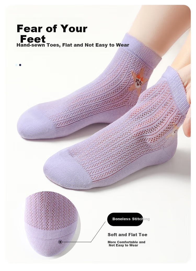 MiiOW Girls' Socks, Summer Ultra-Thin Mesh Cotton Breathable Mid-Calf Socks, Children's Korean Cartoon Cotton Socks, Mixed Colors L 2