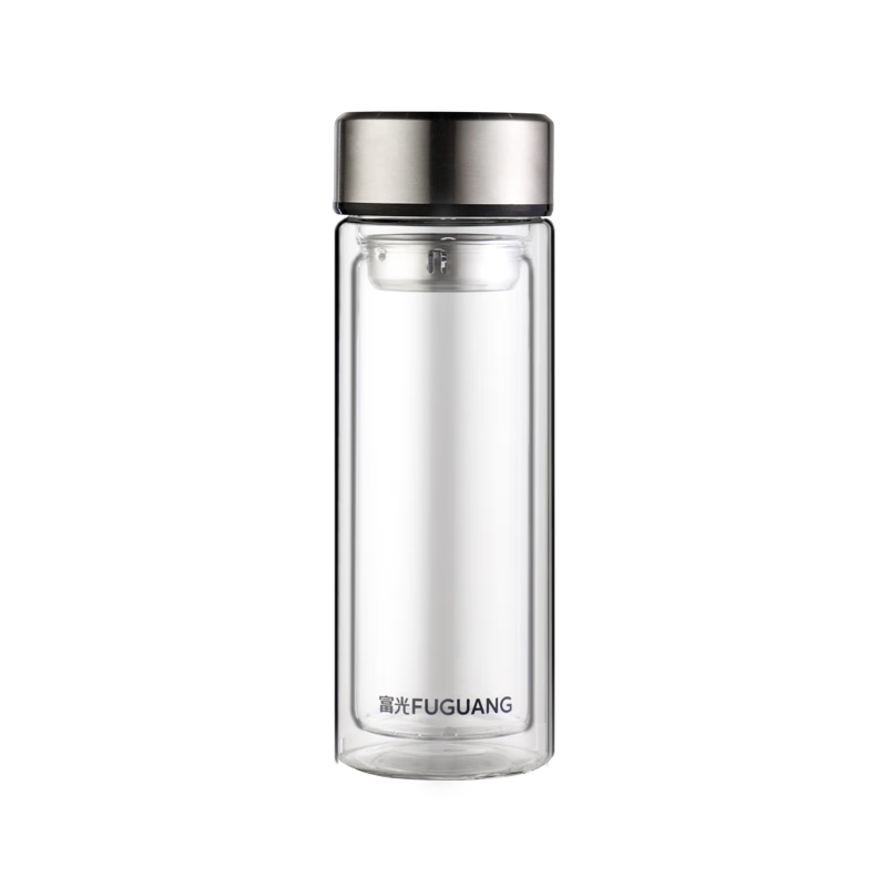 Fuguang Double-Layer Glass Cup, Large Capacity with Tea Strainer, High Borosilicate Tea Infuser Mug, Business Men's Office Cup, 320ml