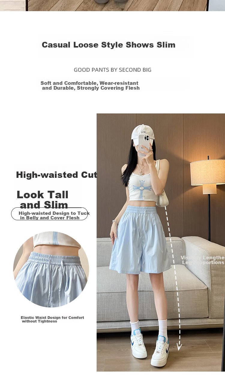 Freedom Style Ice Silk Women's Shorts 2026 Summer New Petite Outerwear Five-Point High Waist Slim Loose Casual Sports Pants 6