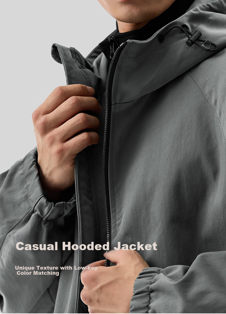 MARKLESS Hooded Jacket for Men, Wrinkle-Resistant And Durable, Sports Outdoor Windproof Coat, Loose Casual Outerwear 4156 Silver Gray XL 1