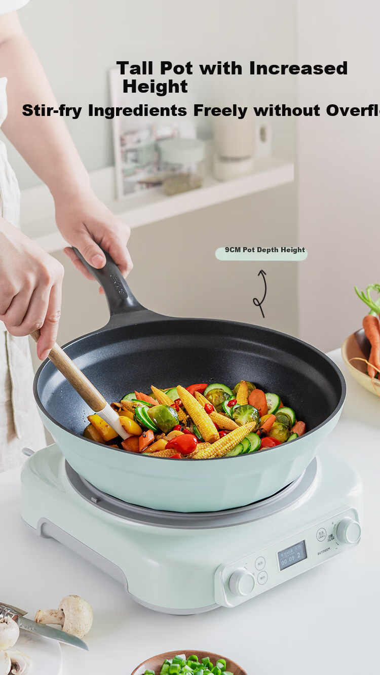 Buydeem 30cm Non-Stick Wok, Frying Pan, Flat Bottom Pan, Stir-Fry Pan, Light Smoke Oil-Gathering Small Yellow Pan, Compatible with Induction And Gas Stoves 9
