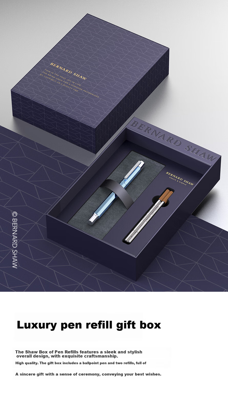 Bernard Shaw Mid-Autumn Festival And National Day Gift Ballpoint Pen, High-End Luxury [Sprite] Glacier Light Blue Ultimate Refill Gift Box Set, Premium Business Office Signing Pen Gift 13