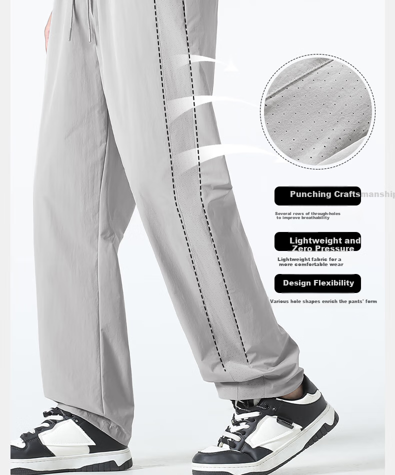 MINISO Summer Men's Thin Casual Pants, Loose Straight-Leg Tapered Trousers, Breathable Mesh, Slim-Fit Men's Pants Z W Gray M 6