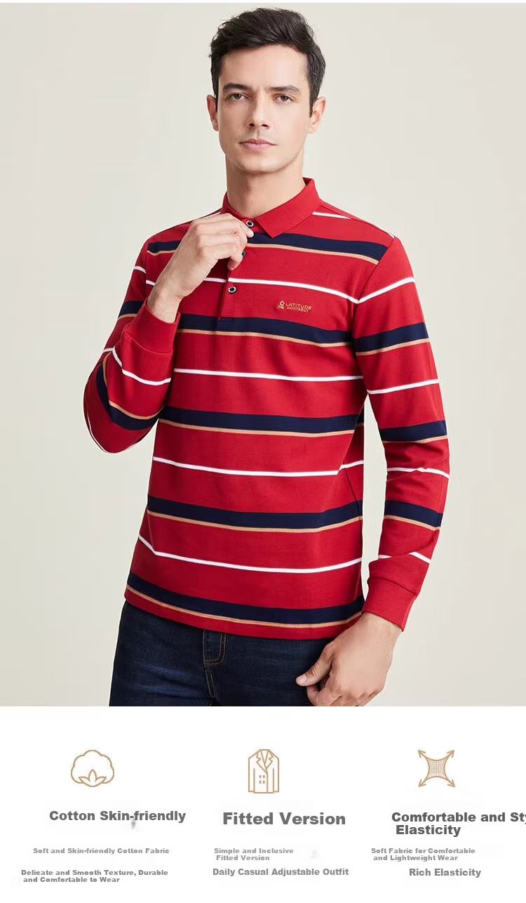 MONTAGUT Men's Long Sleeve Polo Shirt Spring Autumn Pure Cotton Skin-friendly Collar Lightweight Comfortable Breathable T-shirt Navy Blue L(50) 1