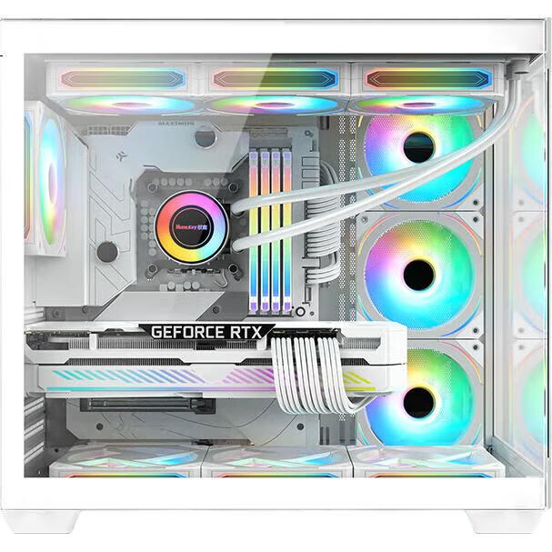 Корпус Huntkey S980 White Panoramic Edition Seaside View, ATX, mATX, Mini-ITX, белый, стекло, 160 мм, 400 мм
