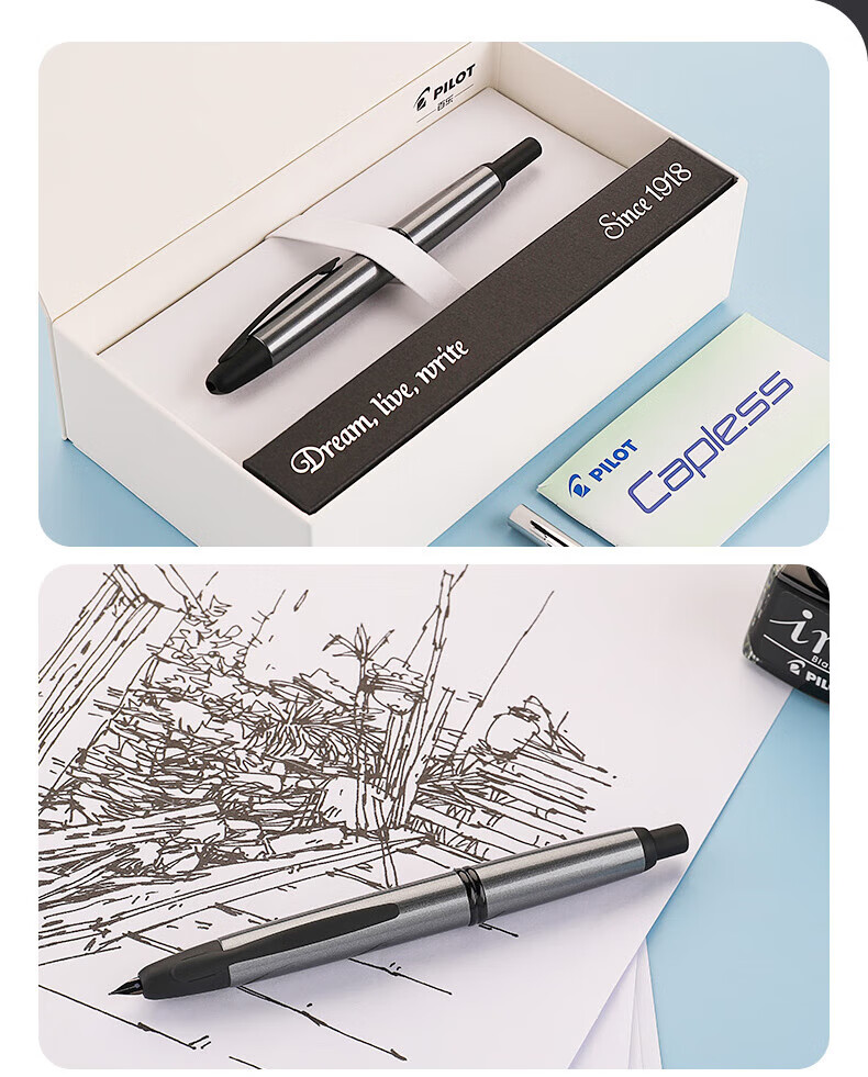 PILOT CAPLESS Button Fountain Pen for Business And Adult Use, Metal Color Barrel, F Nib, Metallic Gray FC-1700RB 2