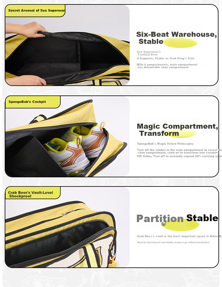 Chuanqi SpongeBob Co-Branded Badminton Bag, Handheld Crossbody Bag, Separate Shoe Compartment, Nautilus Brother C8150, Suit Blue And Gree 4