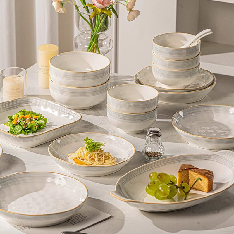 CERAMICS Bowl And Plate Set, Household Underglaze Ceramic Tableware, Complete Dinnerware Set, Housewarming Gift, Ruxian 38-Piece Gift Box Set