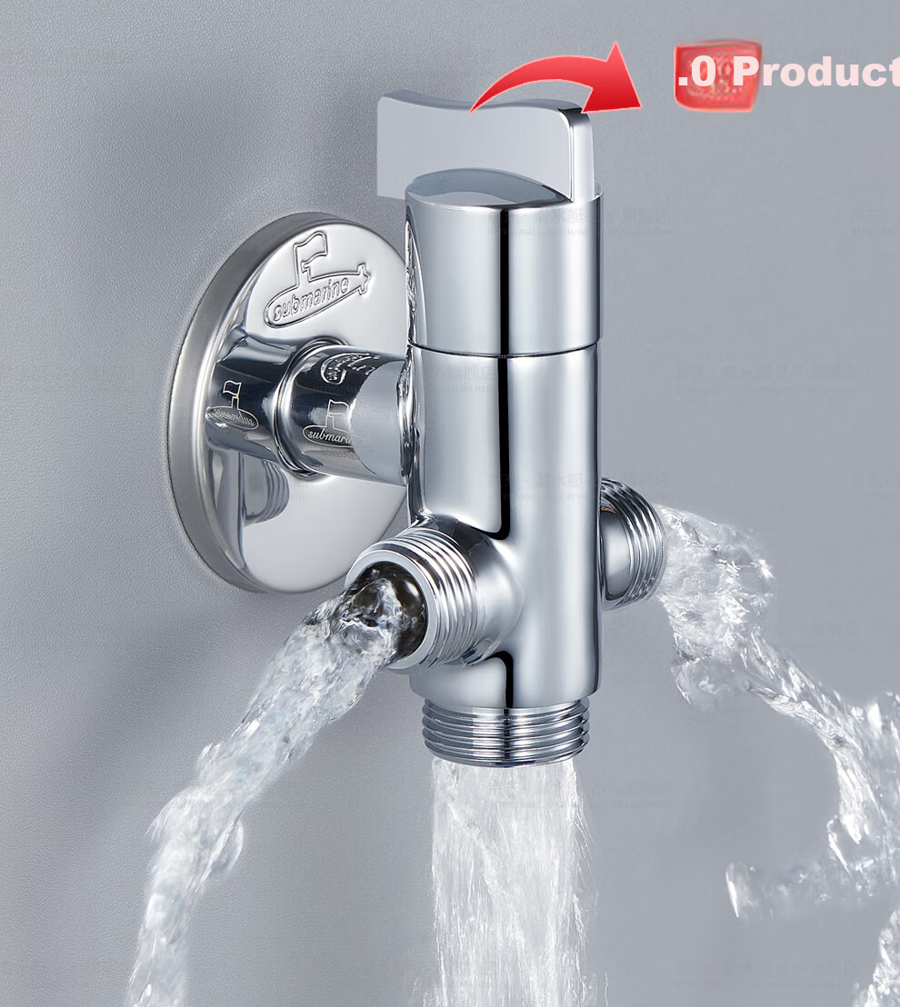 Submarine F2404, One-In Three-Out Angle Valve, Four-Way Thickened Brass Chrome-Plated Ceramic Valve Core, Double 4 Points Single 6 Points Outlet 14
