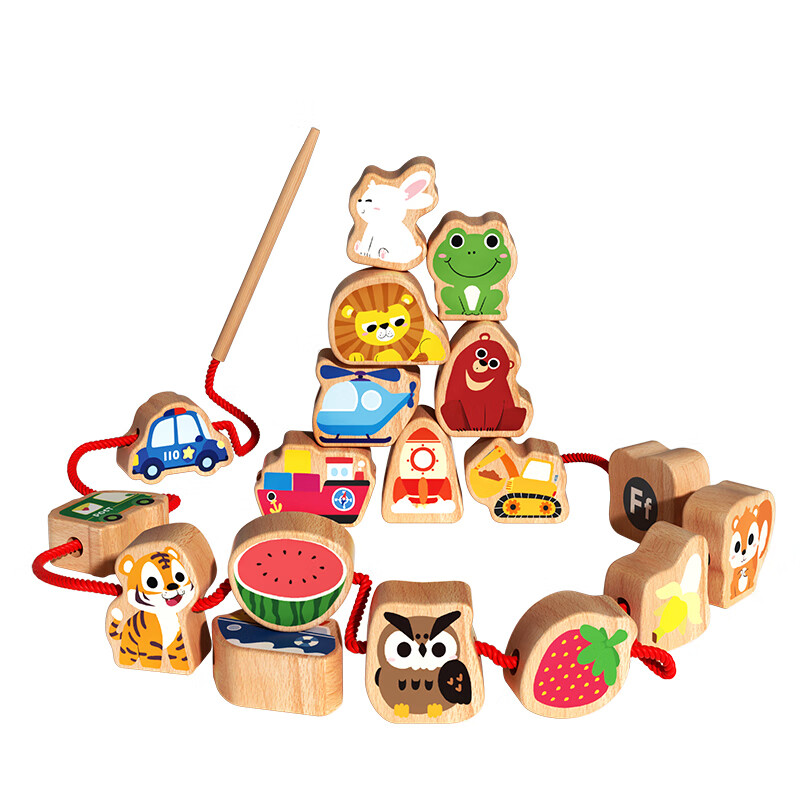 Zhiku Castle Children's Solid Wood Large Bead Stringing Toy Educational Early Learning Baby Training Gender Neutral Holiday Birthday Gift