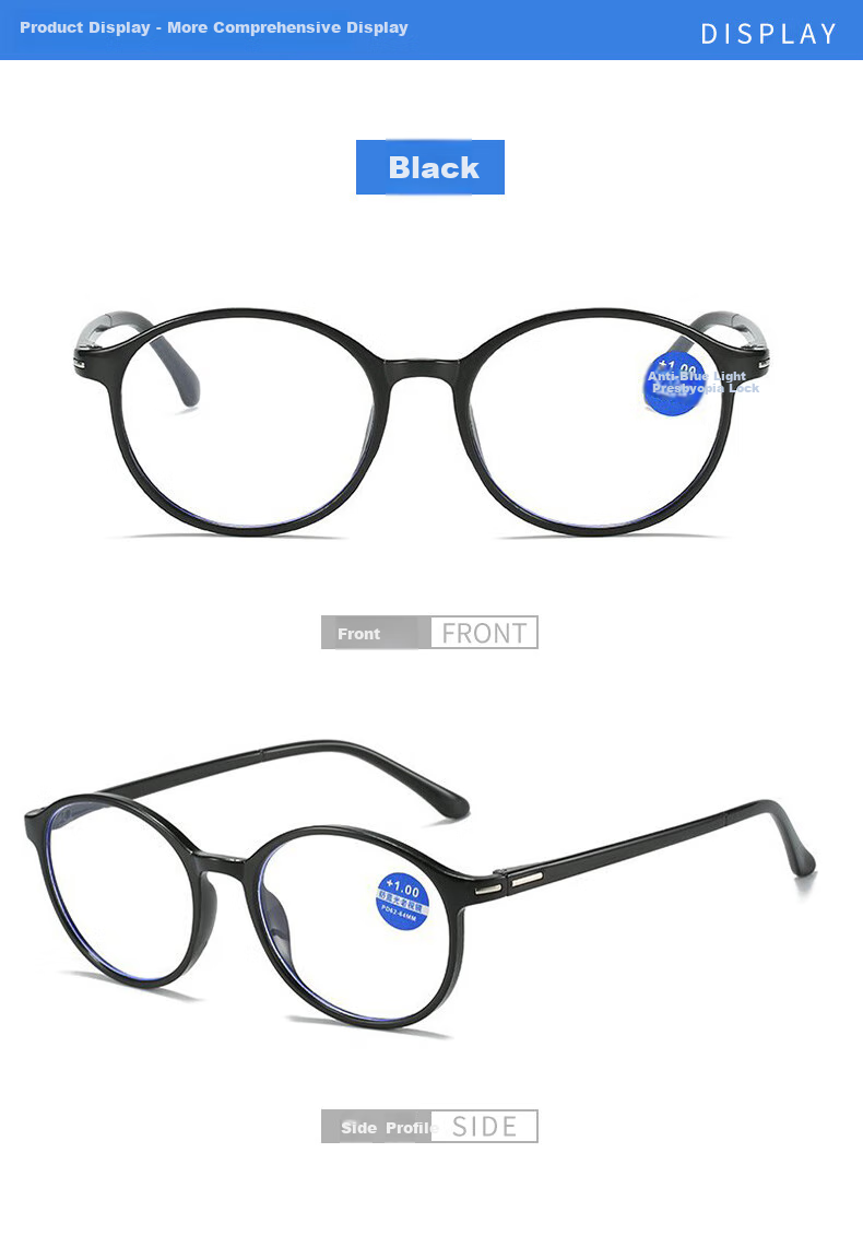 DRATRA High-Definition Reading Glasses for Men, Anti-Blue Light Presbyopic Glasses, Ultra-Lightweight Portable Round Frame Glasses, Lightweight And Comfortable, Fashionable And Classic 11