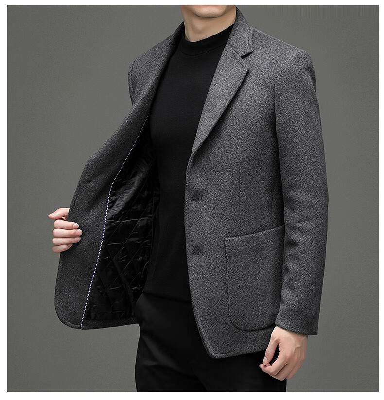 ROMON Men's Wool Suit Autumn Winter Business Casual Woolen Coat Single Blazer XF51 Gray 4XL 3