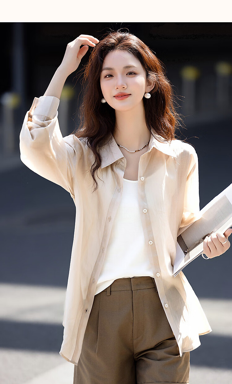 Demana Sweet Oxygen Dopamine Spring Autumn Breathable Lyocell Polo Collar Lightweight Relaxed Shirt Women's Top 18