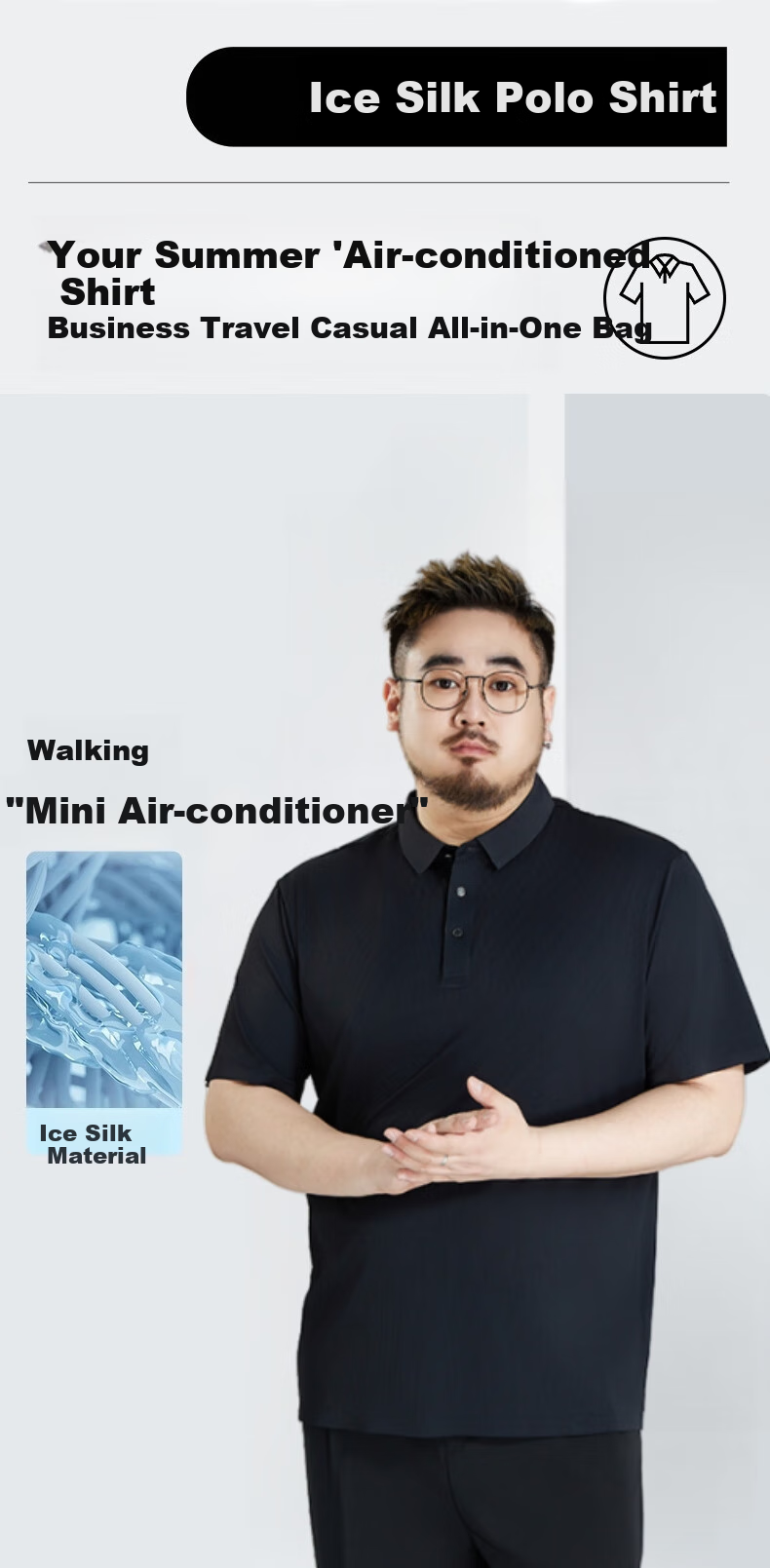 Ayoupang Large Size Men's High-End Business Polo Shirt, Premium Elastic Ice Silk Short-Sleeve Shirt for Men, Plus Size, Summer Wear 2