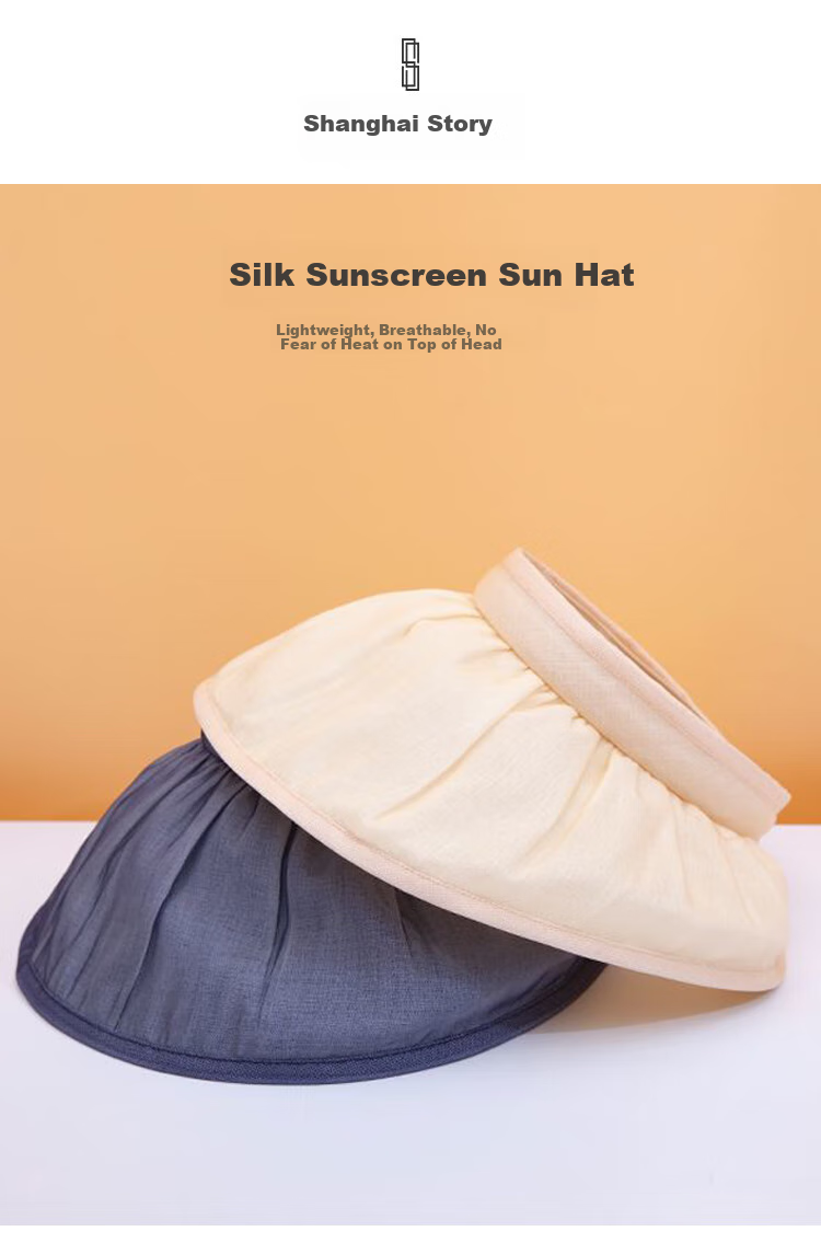 Shanghaigushi Silk Sun Hat for Women, Mulberry Silk Shell Hat, Spring And Summer Hat, Sun Protection And UV-Resistant Sun Hat, Blue 1