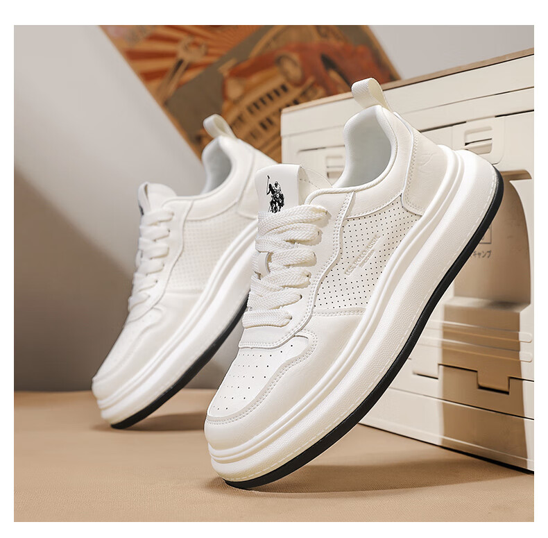 U.S. POLO ASSN. Men's Shoes, Spring And Summer New Style Breathable White Sneakers, Outdoor Casual Shoes for Men, Soft-Soled Lightweight Skateboard Shoes for Me 21