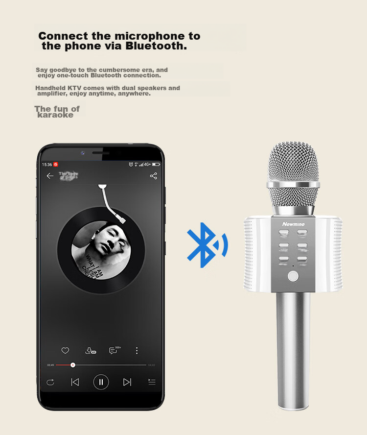 Newmine MC10 Wireless Microphone Karaoke Microphone with Built-In Sound Card, Audio Recording Mic, Little Bee Amplifier, Lectern, Bluetooth Singing Entertainment Device, Rose Gold 4