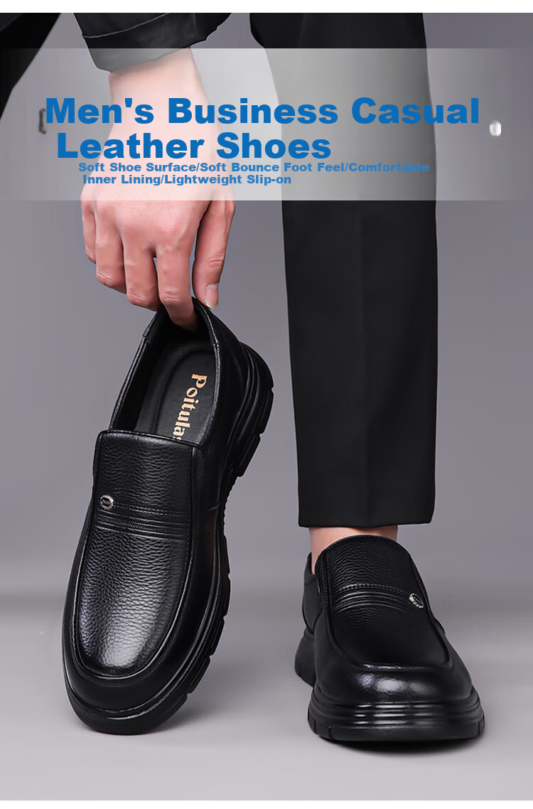 Poitulas Men's Slip-On Business Casual Shoes, Fashionable Lightweight Soft-Soled Loafers, Style 8815, Black, Size 39 1