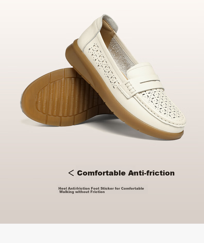 RED DRAGONFLY Women's Flats for Spring And Summer, Hollow-Out Shallow Mouth Flats, Soft-Soled Genuine Leather Shoes for Middle-Aged And Elderly Women WTB15149 Apricot Color Size 37 4