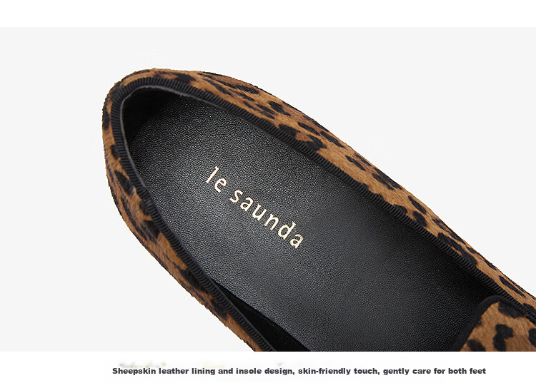 Le Saunda [Fantasia] Elegant Retro Round Toe Patchwork Loafers Women's Flats 6M20101, Forest Leopard Coffee LEO, Size 35 5