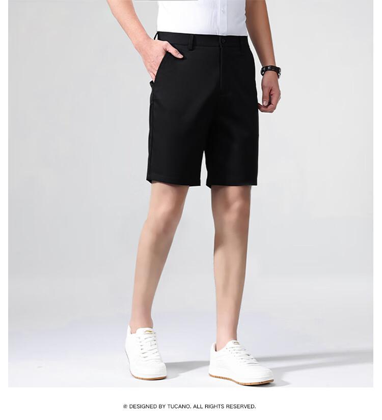 ROMON Men's Summer Ice-Feel Skin-Friendly Business Casual Breathable Quick-Dry Five-Point Shorts Black 35 2