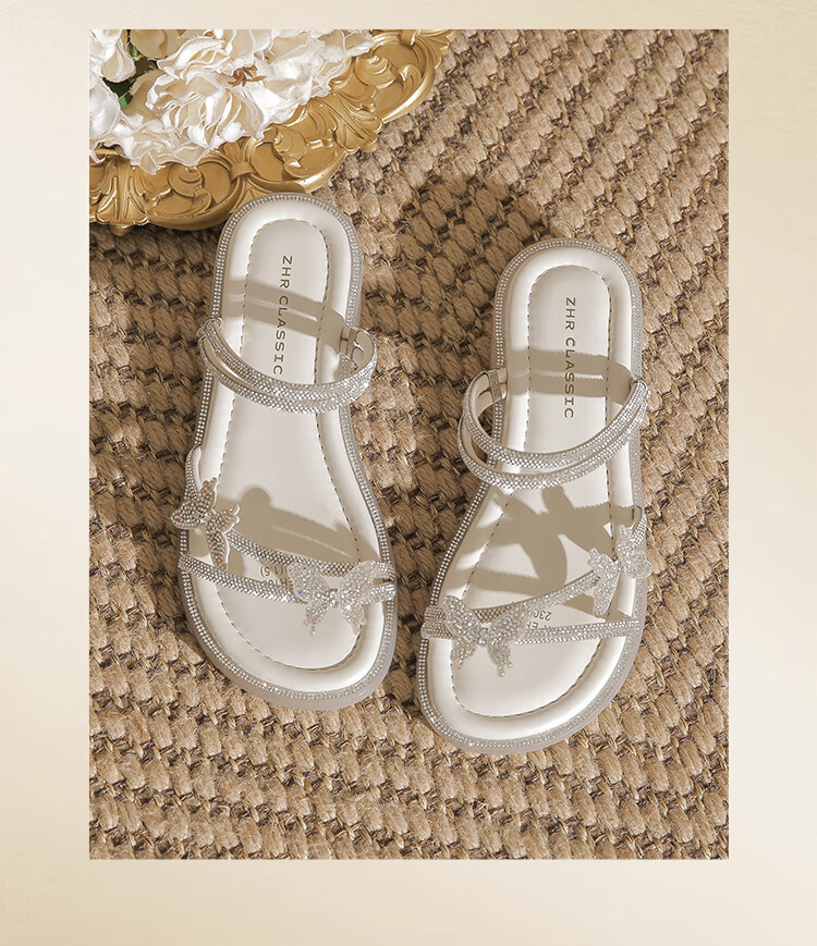 ZHR Zese Women's Open Toe Soft Sole Commuting Sandals Summer Fairy Style Rhinestone Shoes EH169 Silver Size 37 1