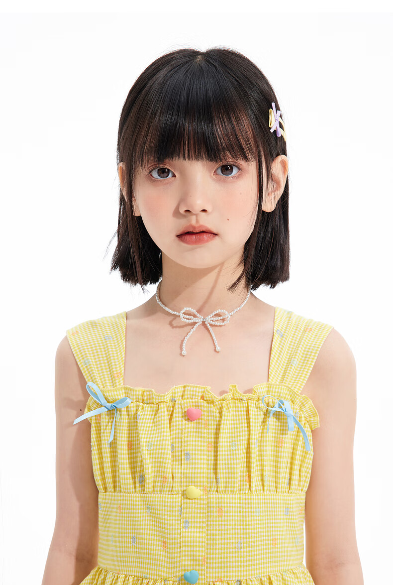 Zhimu Girls' Dress, for Older Children, Sweet Spaghetti Strap Princess Dress, Children's Dress, Cream Yellow, Size 160 6