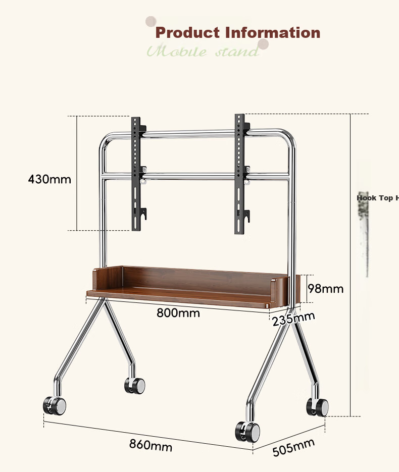 CABTE Stainless Steel Mobile TV Stand, Universal TV Cart for 32-75 Inches, Movable Trolley, [32-75 Inches] Stainless Steel Load-bearing/pallet Tray 14