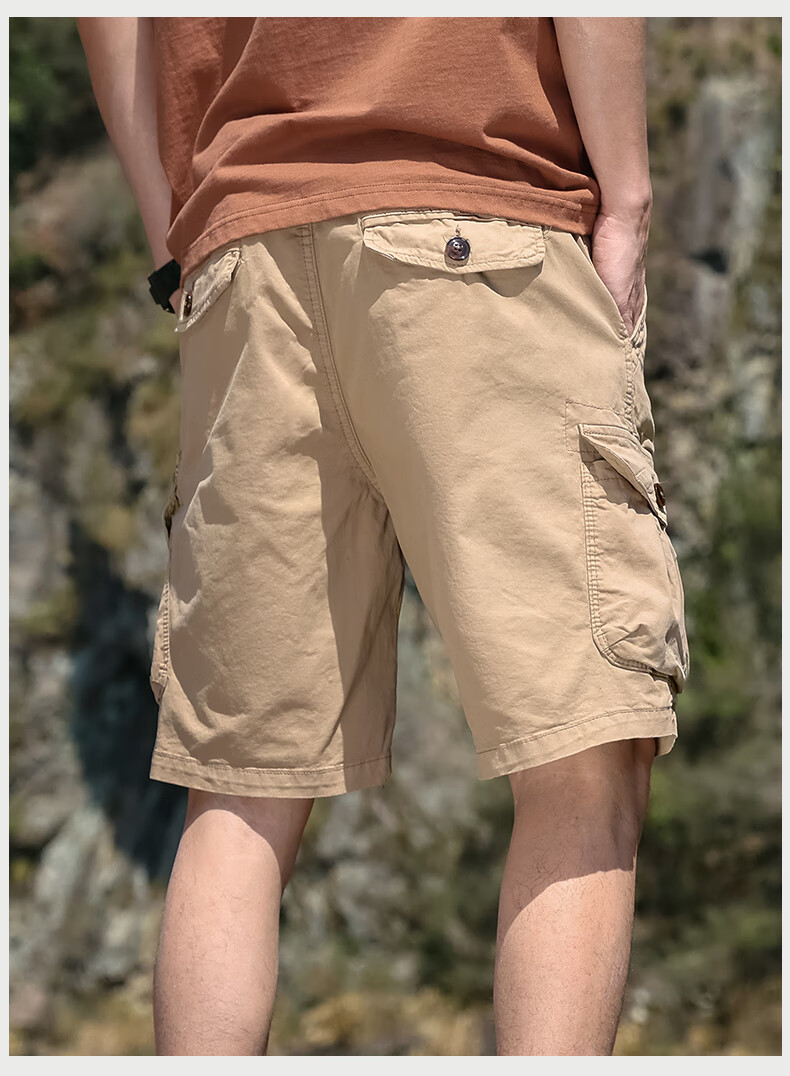 EASTERN CAMEL Men's Cargo Shorts, Casual Five-Point Pants, Spring And Summer Mid-Length Pants, Thin Style, Large Pocket Trousers, Khaki, Size 29 20