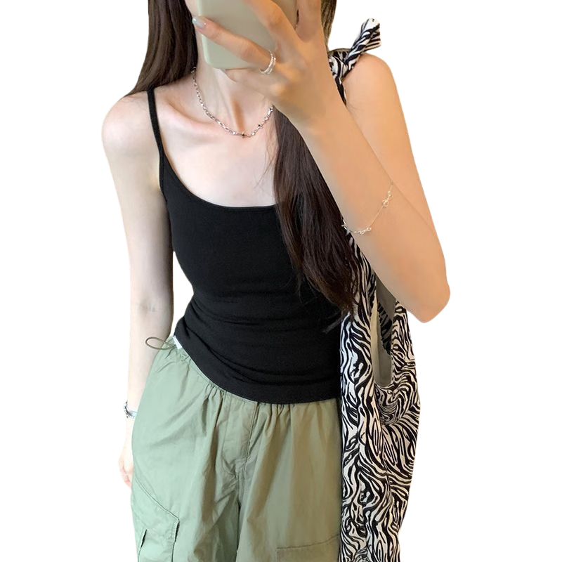 LangSha Red Spaghetti Strap Women's New Padded Sexy Sleeveless Tank Top Outerwear Qi Ji Red Shirt