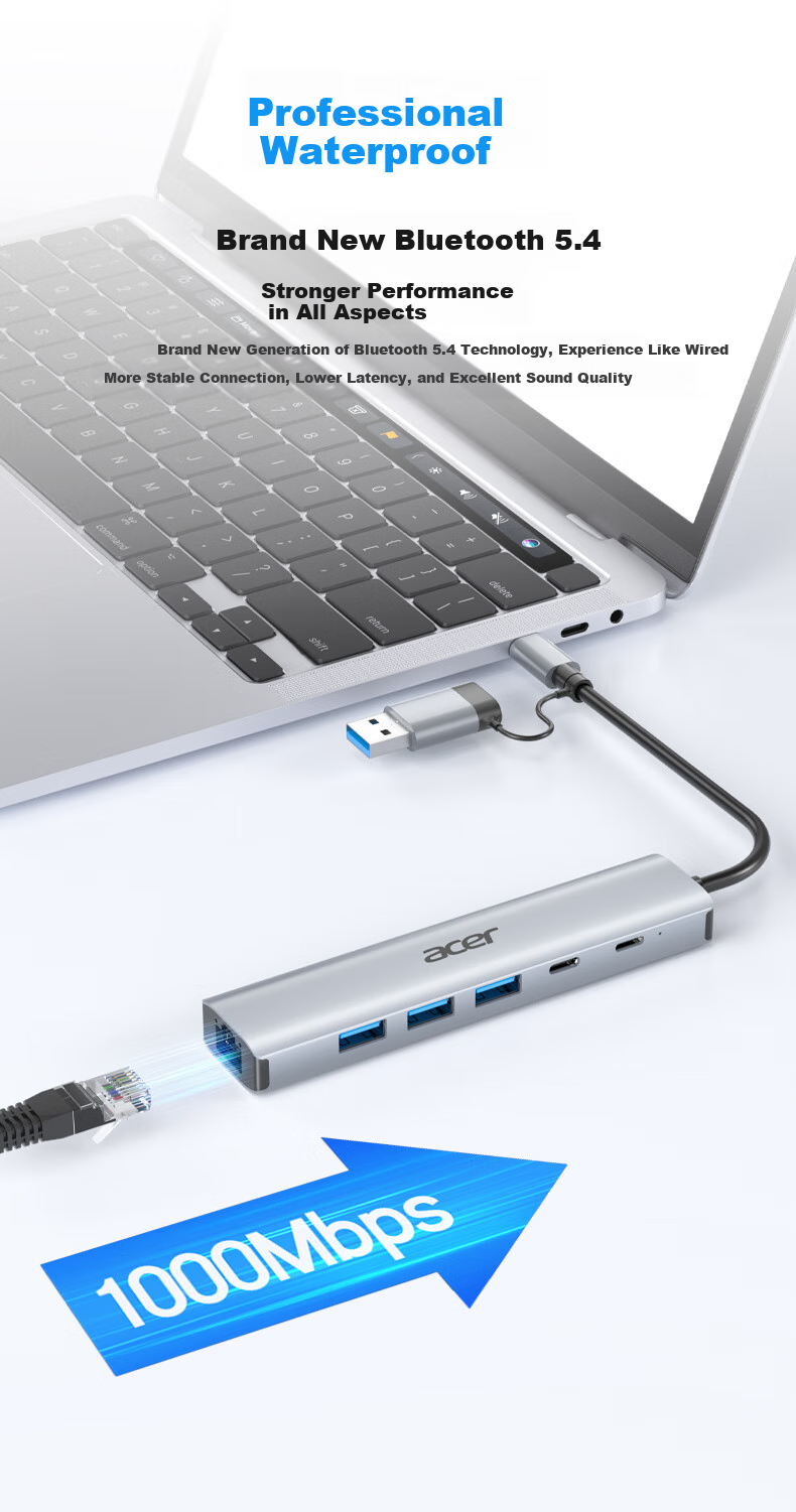 Acer USB3.2 Expansion Dock to Gigabit Ethernet Port Splitter [USB+Type-C 10G Data Port] Laptop Expansion Dock Ethernet Adapter Converter 6