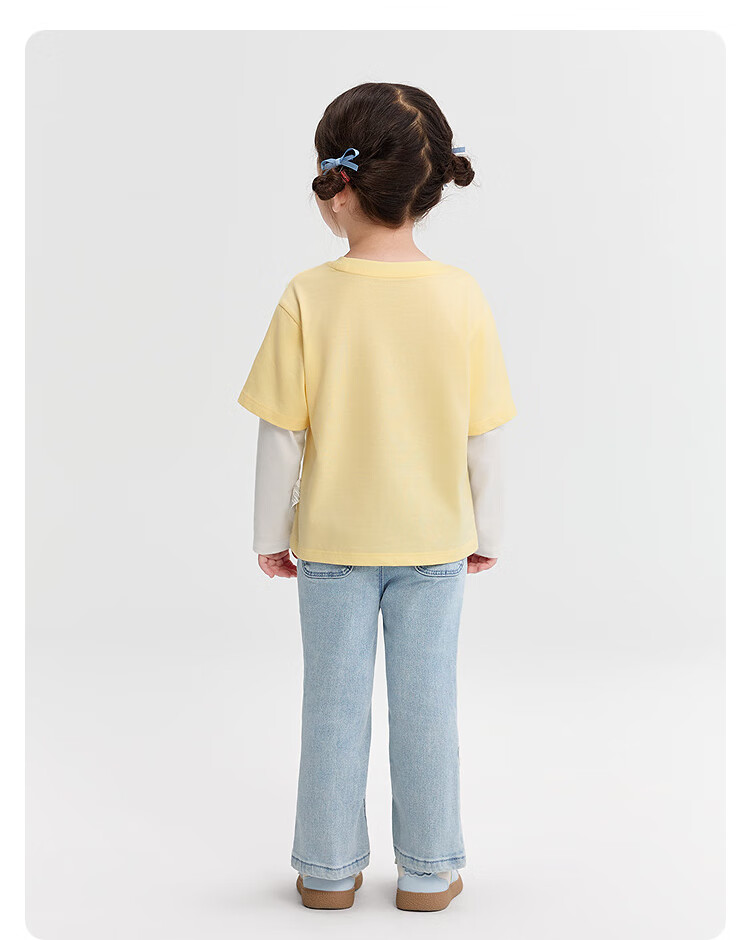 BALABALA Children's Clothing Baby T-Shirt Faux Two-Piece Long-Sleeve Top for Girls, Autumn Wear 2025, Printed Cute 209325100004 26