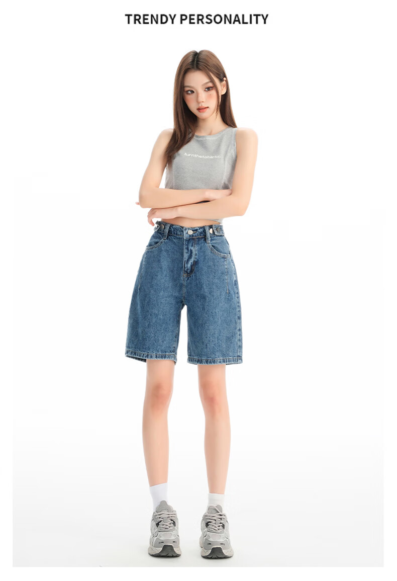 Jeanswest Women's Denim Shorts 2026 Spring Summer High Waist A-Line Slim Functional Style Hot Pants Black XL 9