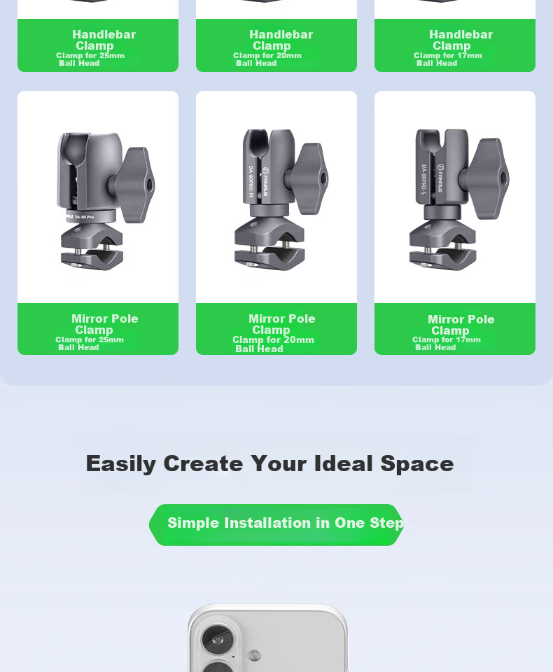 FANAUE Motorcycle Phone Holder Mirror Rod Clamp Ball Head Base 20mm Ball Head Sports Camera Quick Release Anti-Theft CC-06(80PM) 2