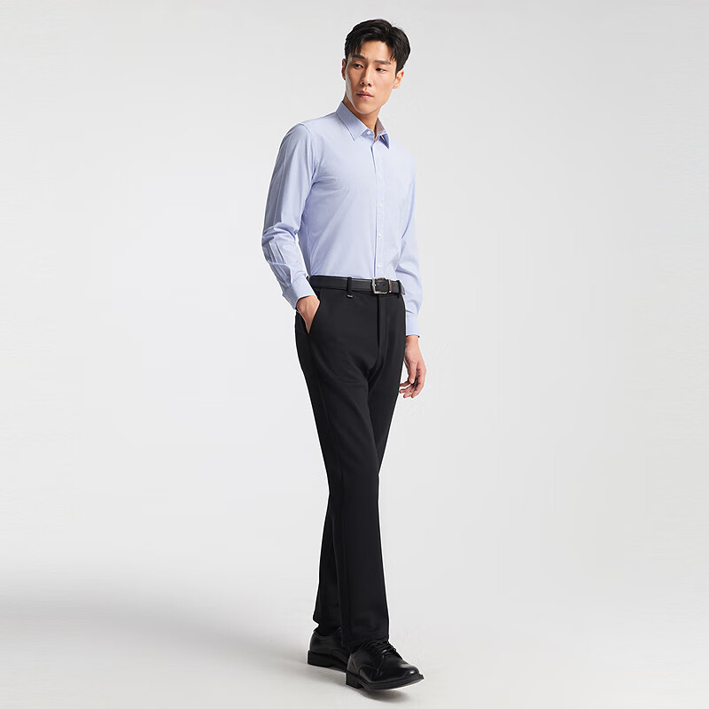 YOUNGOR Men's Striped 100-Count DP Wrinkle-Free Spring New Business Casual Long-Sleeve Shirt, 10273