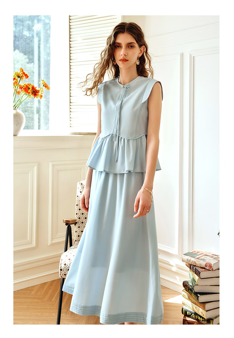 Olrain Elegant Sleeveless Workwear Set - Top and Skirt Two-Piece Summer Women's Outfit Light Blue M 20