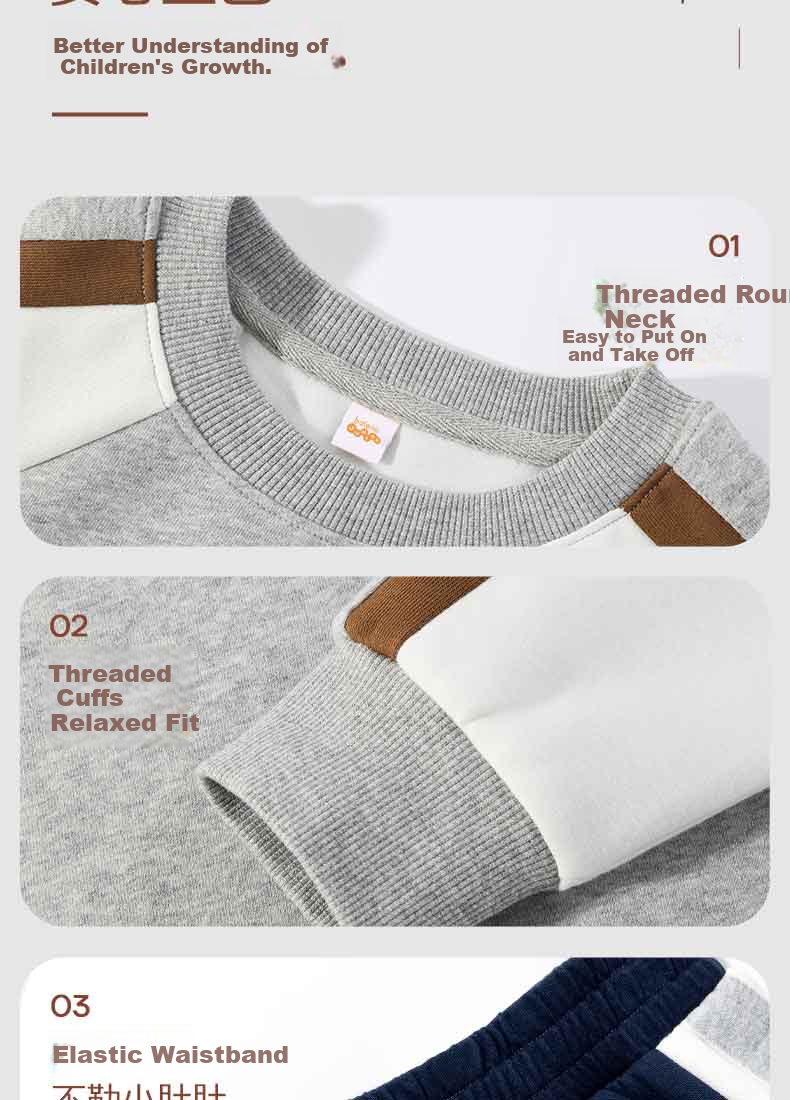 Baleno Boys' Outfit, Spring And Autumn 2026 New Style, Casual Round Neck Sweatshirt for Older Boys, Children's Spring Sportswear, Two-Piece Set 9