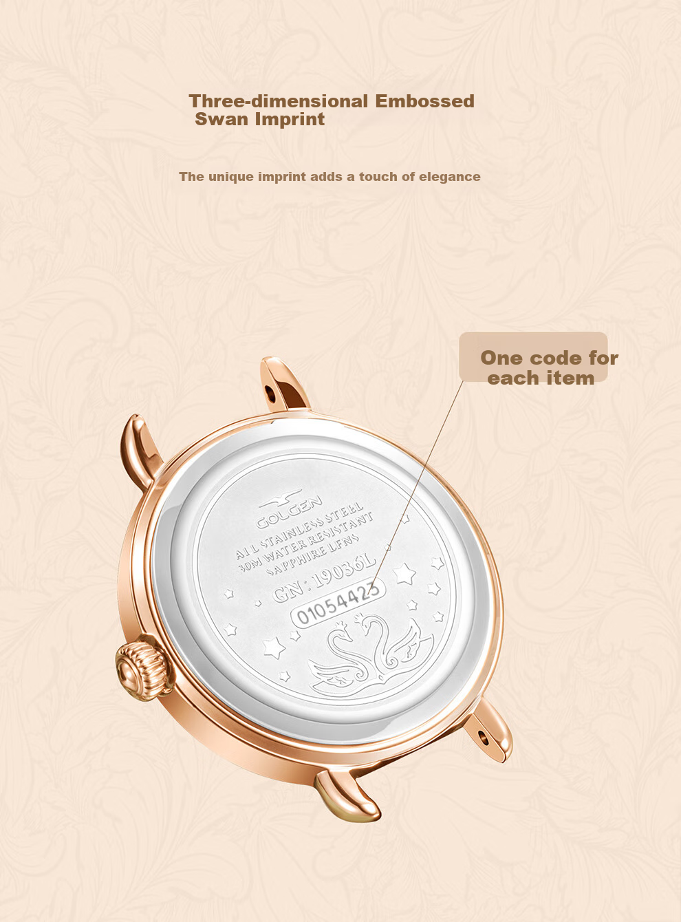 GOLGEN Women's Watch, Little Swan Series, Ladies Leather Strap Vintage Quartz Watch, Birthday Gift for Girlfriend, 19036 12