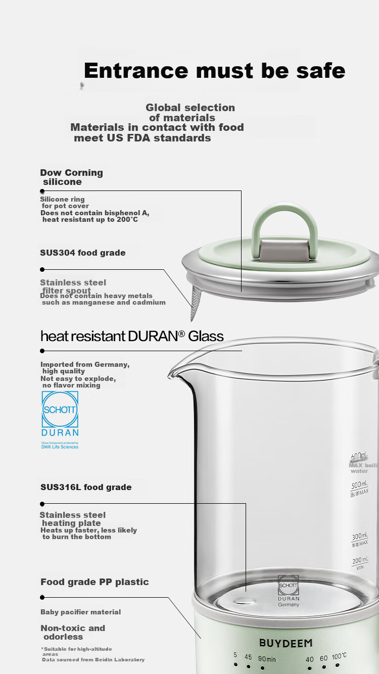 Buydeem [No Glue] Health Pot Water Kettle Multifunctional Tea Maker Mini Health Cup Office Hot Water Pot K36 Light Cypress Green + Mini Extraction Basket 7