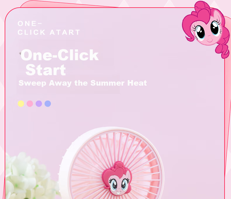 Ouliwen Small Fan, Desktop And Bed Handheld Quiet USB Rechargeable Low Noise Three-Speed with Base, Portable Mini High-Power Office Dormitory Fan, My Little Pony Blue 6