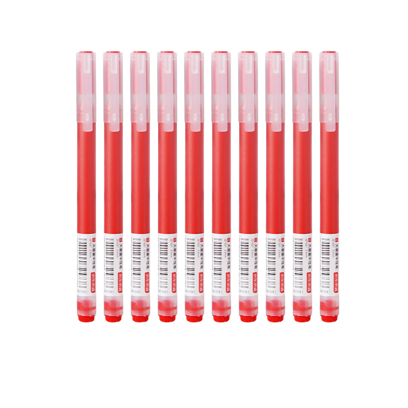 JD Original Junengxie Pro Large Capacity Bullet Tip Gel Pen, Signature Pen for 2000 Meters Writing, Business Office Student Exam, 0.5mm, Red, 10 Pieces