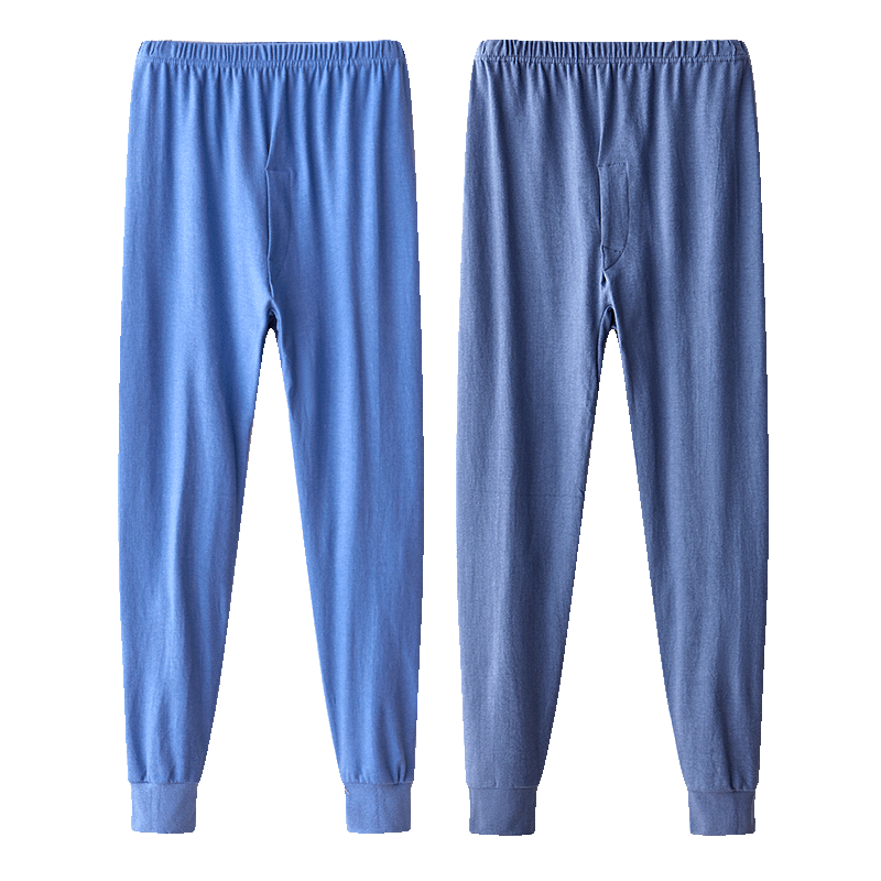 Bejirong Men's Pure Cotton Thermal Pants for Middle-aged and Elderly, Loose Fit, Plus Size, Dark Blue + Iron Gray, 2XL
