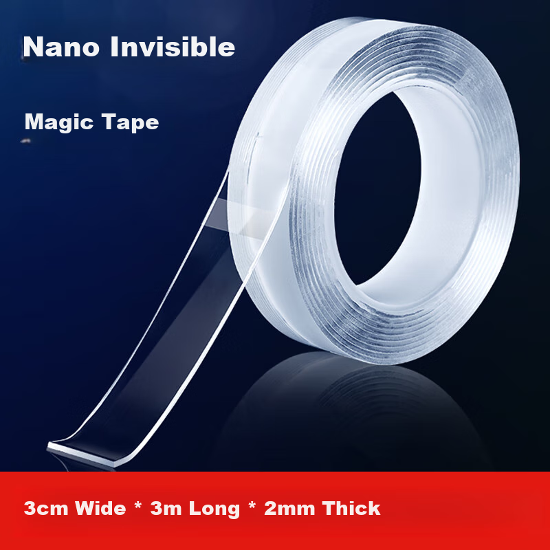 Siyicai Transparent Nano Double-Sided Tape, Strong Adhesive, Double-Sided Sticker, Nano Tape, Invisible Adhesive, Wall And Socket Sticker, Magic Tape, 3cm Wide * 3m Long * 2mm Thickened, 1 Roll