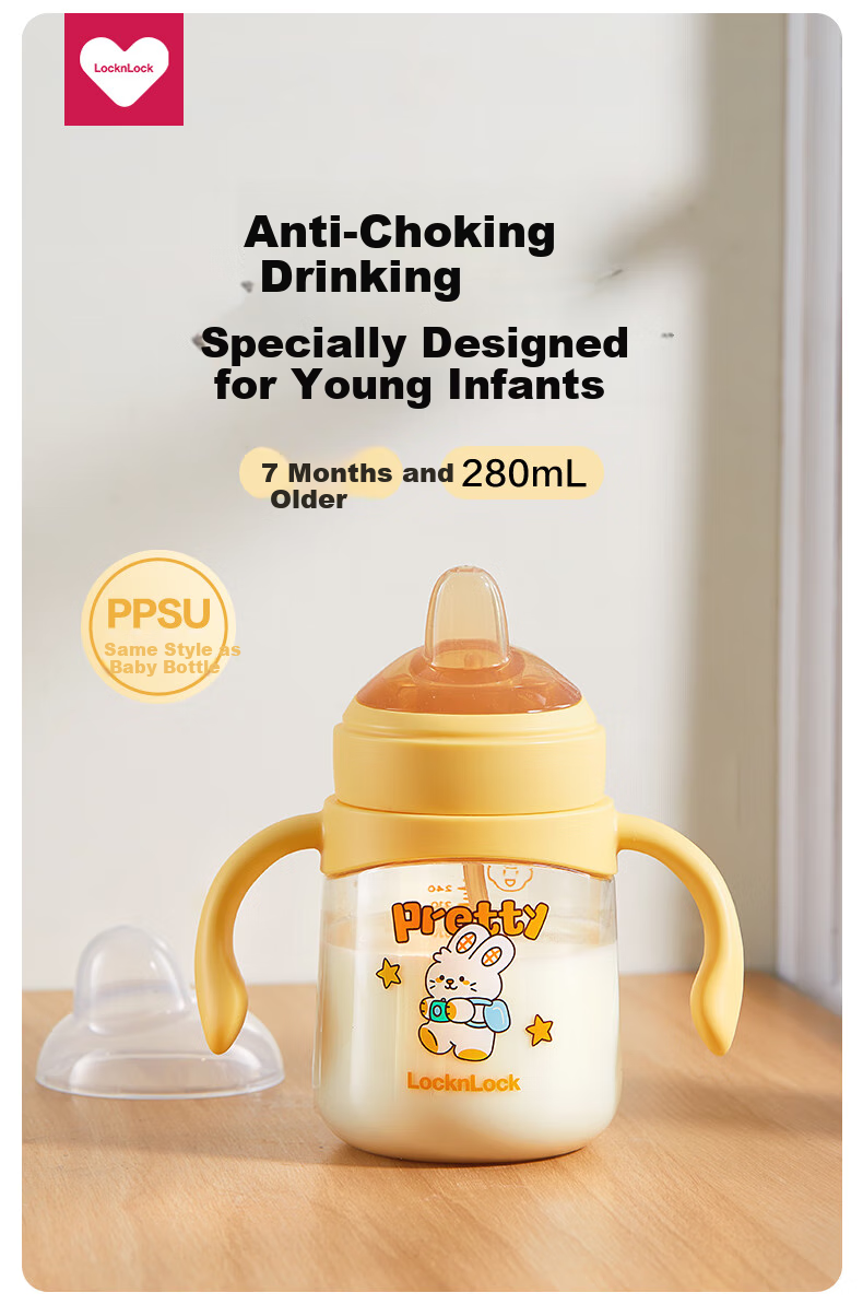LOCK&LOCK Baby Sippy Cup for 6 Months And Above, PPSU with Scale, Straw Bottle for Drinking Water 1